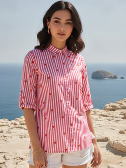 Dora Dori - Women's Cotton Stripes Pink Shirt
