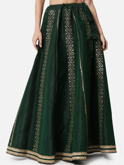 Studio Rasa - Dupion Printed Bias Green Skirt
