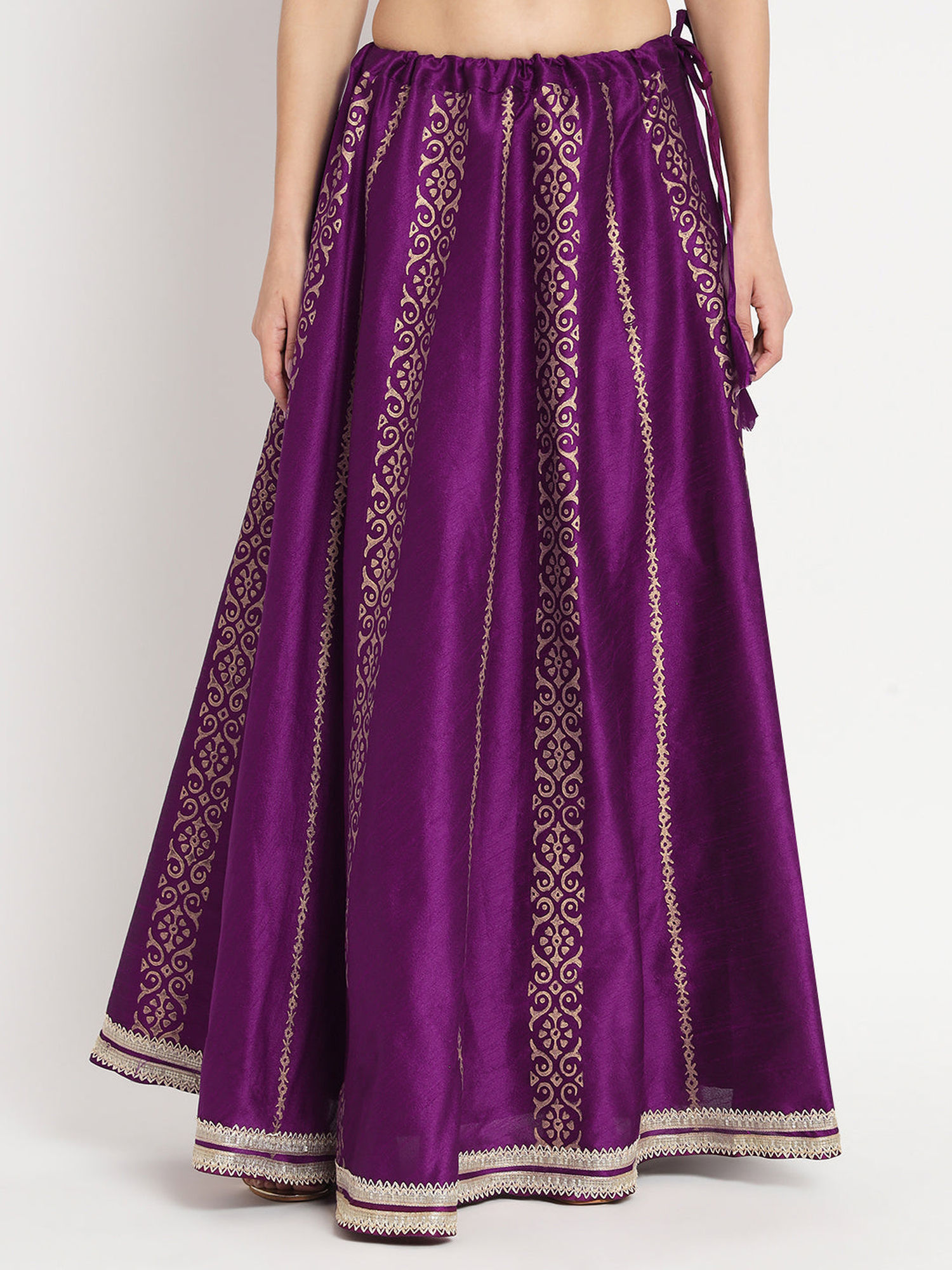 studio rasa Women Dupion Printed Bias Purple Skirt-picture-29