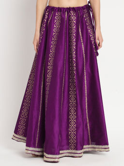 Studio Rasa - Women Dupion Printed Bias Purple Skirt