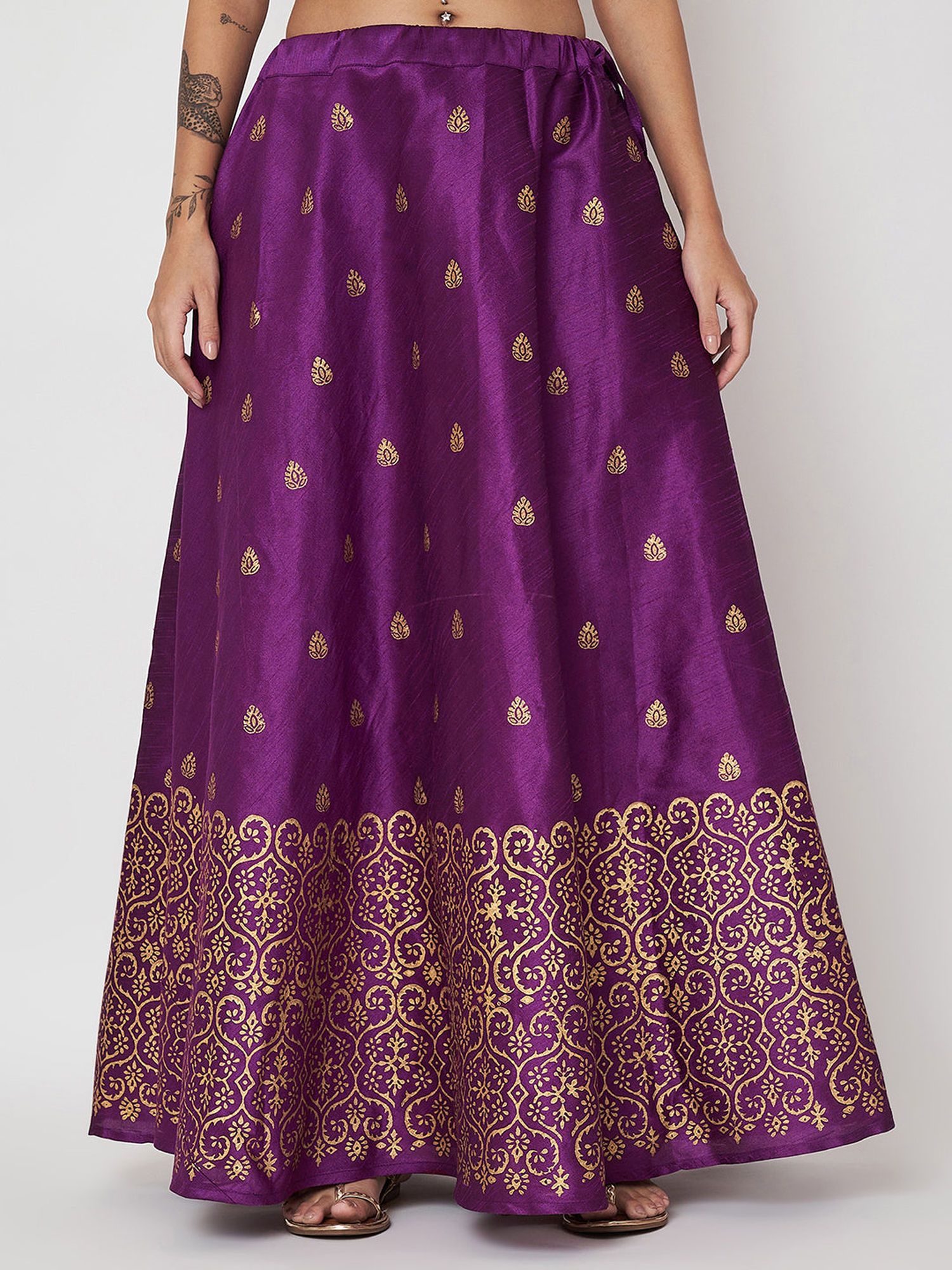 studio rasa Dupion Printed Bias Purple Skirt-picture-32