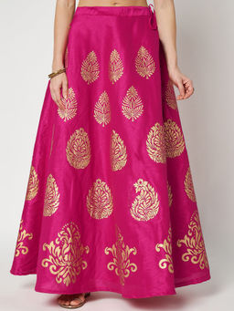 Studio Rasa - Dupion Printed Bias Pink Skirt