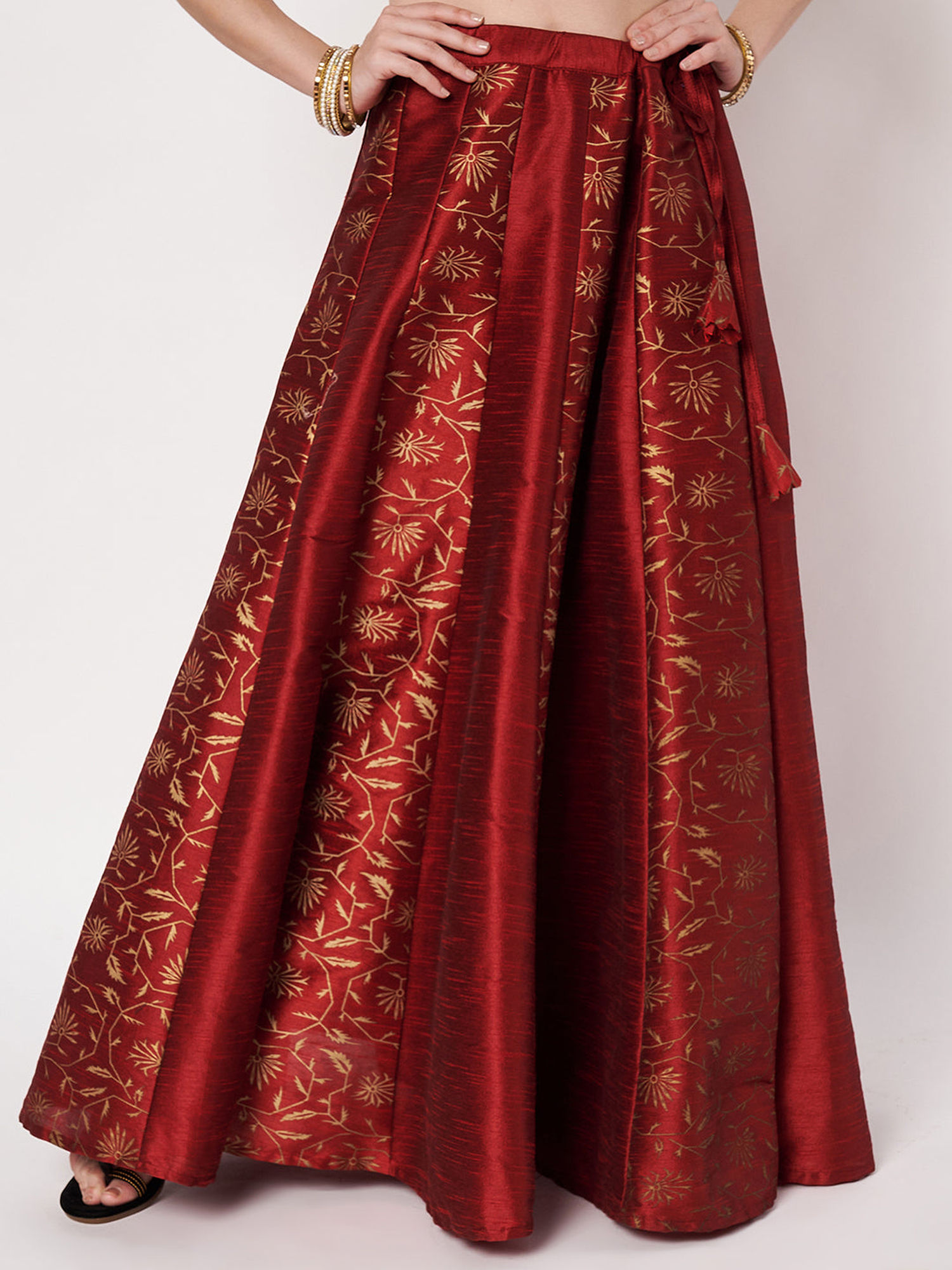 studio rasa Dupion Printed Kalidaar Maroon Skirt-picture-15