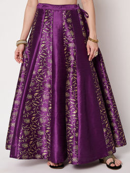 Studio Rasa - Dupion Printed Kalidaar Purple Skirt