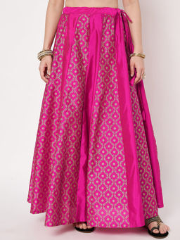 Studio Rasa - Silk Blend Printed Kalidaar Pink Skirt