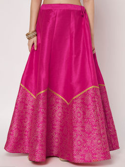 Studio Rasa - Dupion Printed Half And Half Kalidaar Pink Skirt