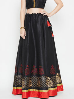 Studio Rasa - Women Dupion Printed Bias Black Skirt