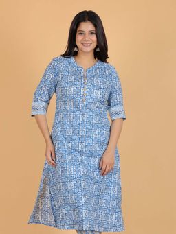 ARAMYA - Blue Soft Cotton A-Line Abstract Print Kurta