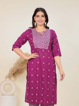 ARAMYA - Purple Soft Cotton Straight Bandhani Print Kurta