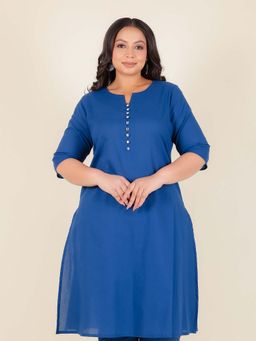 ARAMYA - Blue Soft Cotton A-Line Solid Kurta