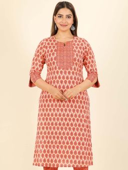 ARAMYA - Orange Soft Cotton Straight Paisley Print Kurta