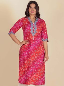 ARAMYA - Multi-Color Soft Cotton Straight Bandhani Print Kurta