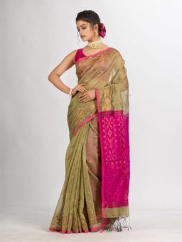 Angoshobha - Muga Cotton Blend Handloom Tangail Saree with Unstitched Blouse