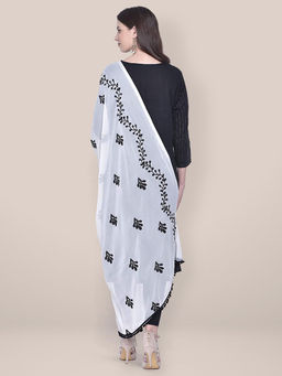 Dupatta Bazaar - Women's White Chiffon Dupatta Black Embroidery