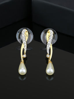 Estele - Gold Plated Splendid Pearl Drop Earrings with Austrian Crystals for Women