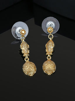 Estele - Gold Plated Antique Matsya Bead Dangle Earrings for Women