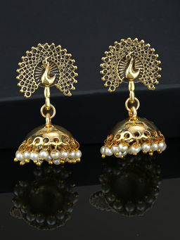 Estele - Gold Plated Oxidised Peacock Jhumki Earrings for Women