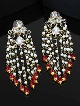 Estele - Gold Plated Chime Kundan Hanging Tassel Earrings with Pearl Drop for Women