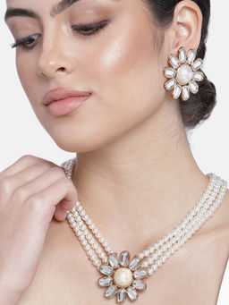 Estele - Gold Plated Ravishing Neutral Designer Pearl Jewellery Necklace Set for Women