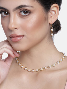 Estele - Gold Plated Pearl Studded Traditional Necklace Set for Women