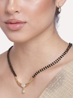 Estele - Gold Plated Flower Designer Double Line Mangalsutra Necklace Set for Women