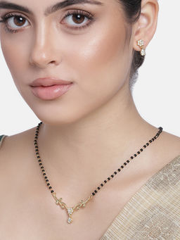Estele - Gold Plated Flower Drop Mangalsutra Necklace Set for Women
