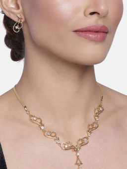 Estele - Gold Plated CZ Tulip Bloom Designer Necklace Set for Women