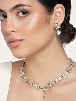 Estele - Gold Plated Traditional Kundan Sparkling Leaf Designer Necklace Set for Women