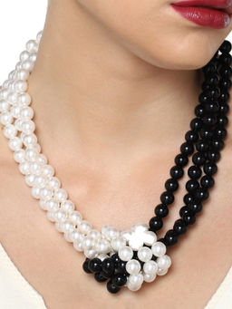 Estele - Gold Plated Black And White Flux Pearl Necklace for Women