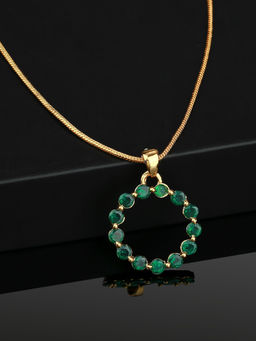 Estele - Gold Plated CZ Trendy Circular Pendant with Green Crystals for Women