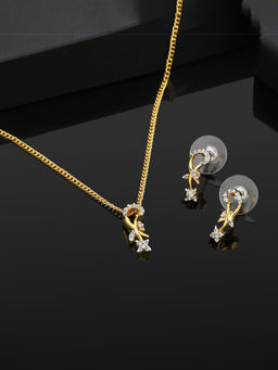 Estele - Gold Plated CZ Flower Curl Necklace Set for Women