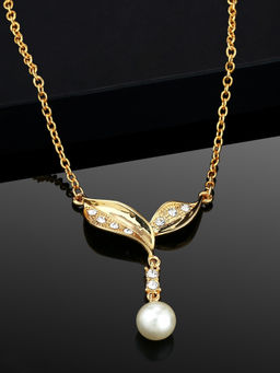 Estele - Gold Plated Designer Necklace Set with Pearl Drop & Austrian Crystals for Women