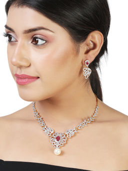 Estele - Gold & Rhodium Plated Cz Sparkling Necklace Set with Pearls for Women