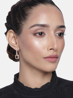 Estele - Rose Gold Plated Radiance Drop Earrings with Purple Stone for Women