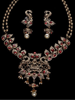Estele - Gold Plated Antique Goddess Laxmi Devi & Peacock Designer Necklace Set for Women