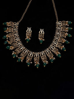 Estele - Gold Plated Antique Heavenly Thrishul & Damru Chocker Necklace Set for Women