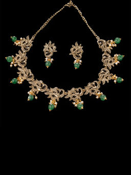 Estele - Gold Plated Antique Peacock Designer Choker Necklace Set with Pearl for Women