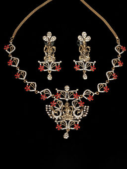 Estele - Gold Plated Antique Shimmering Laxmi Drop Jewellery Necklace Set for Women