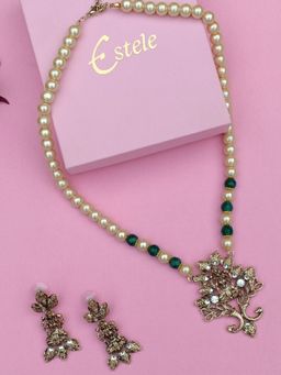 Estele - Gold Plated Traditional Laxmi Designer Necklace Set with Pearls for Women