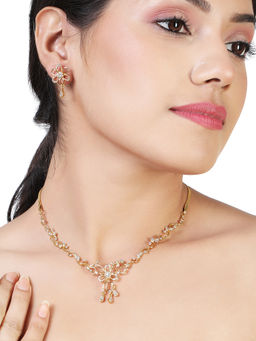 Estele - Gold Plated Cz Flower Shaped Necklace Set for Women