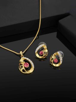 Estele - Gold Plated Drop Shaped Pendant Set with Crystals for Women