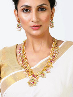 Estele - Gold Plated Cz Traditional Necklace Set With Intricate Pearls Work For Women (Set of 2)