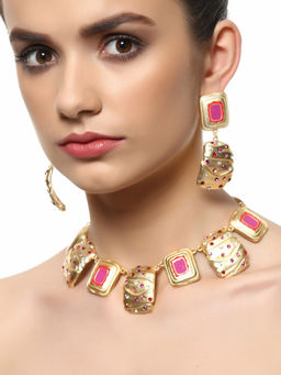 Estele - Gold Plated Geometric Shaped Designer Necklace for Women (Set of 2)