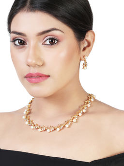 Estele - Gold Plated Gorgeous Designer Necklace with Crystals & Pearls for Women (Set of 2)