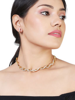 Estele - Gold Plated Infinity Loops Necklace with Austrian Crystal for Women (Set of 2)