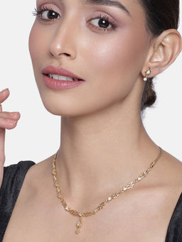 Estele - Gold Plated CZ Dazzling Necklace with Crystals for Women (Set of 2)