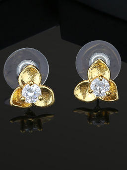 Estele - Gold Plated CZ Flower Shaped Stud Earrings for Women