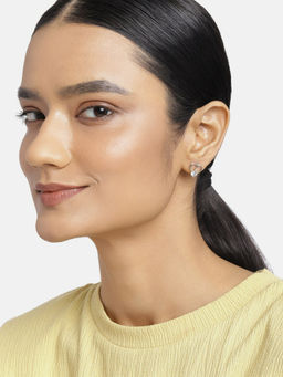 Estele - Rhodium Plated CZ Heart Designer Stud Earrings for Women