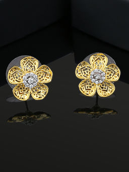 Estele - Gold Plated Filigree Flower Designer Stud Earrings for Women