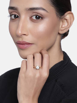 Estele - Gold Plated Solitaire Designer Ring with Austrian Crystal for Women